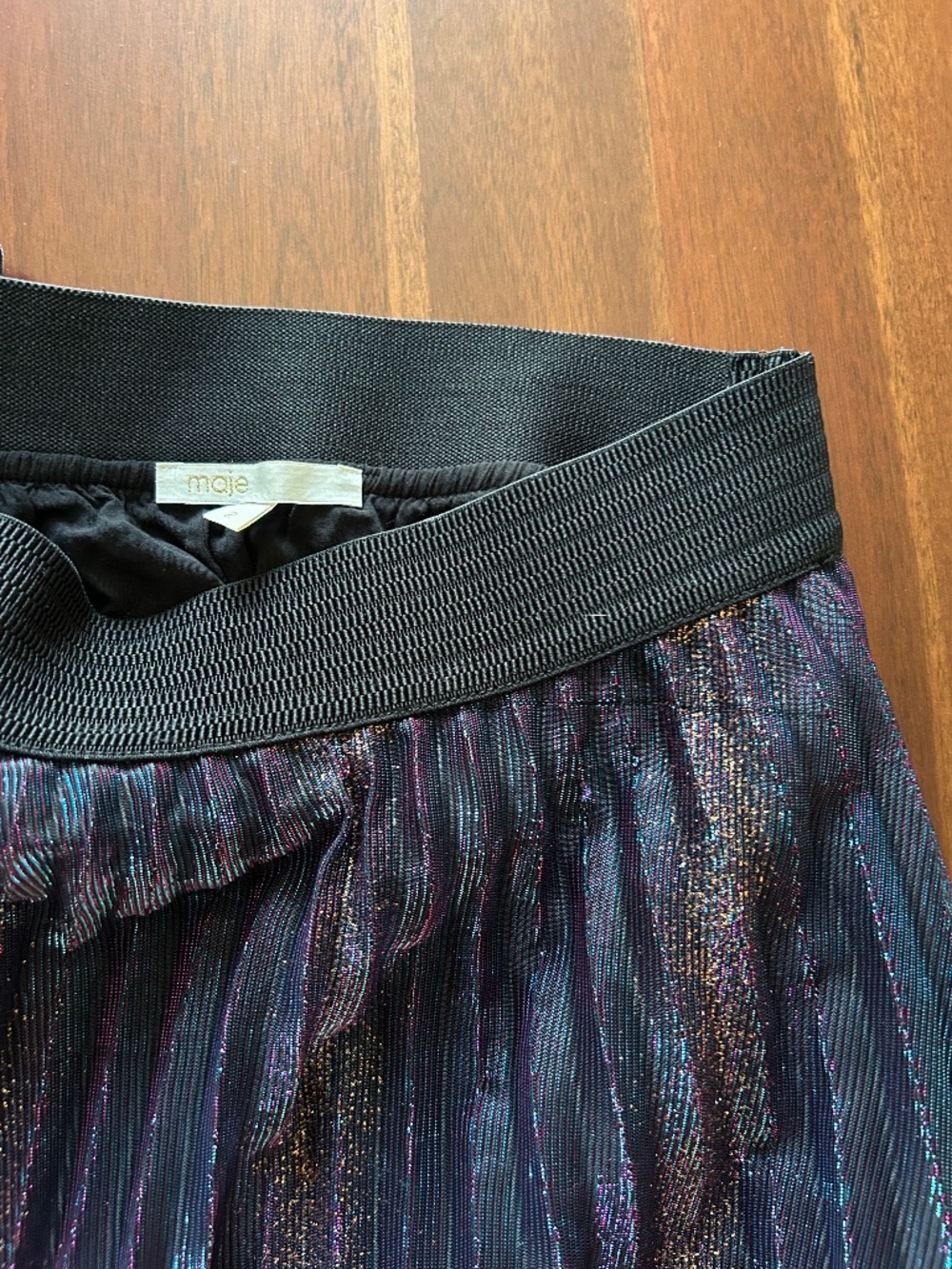 Maje Iridescent Sparkling Pleated Midi Skirt